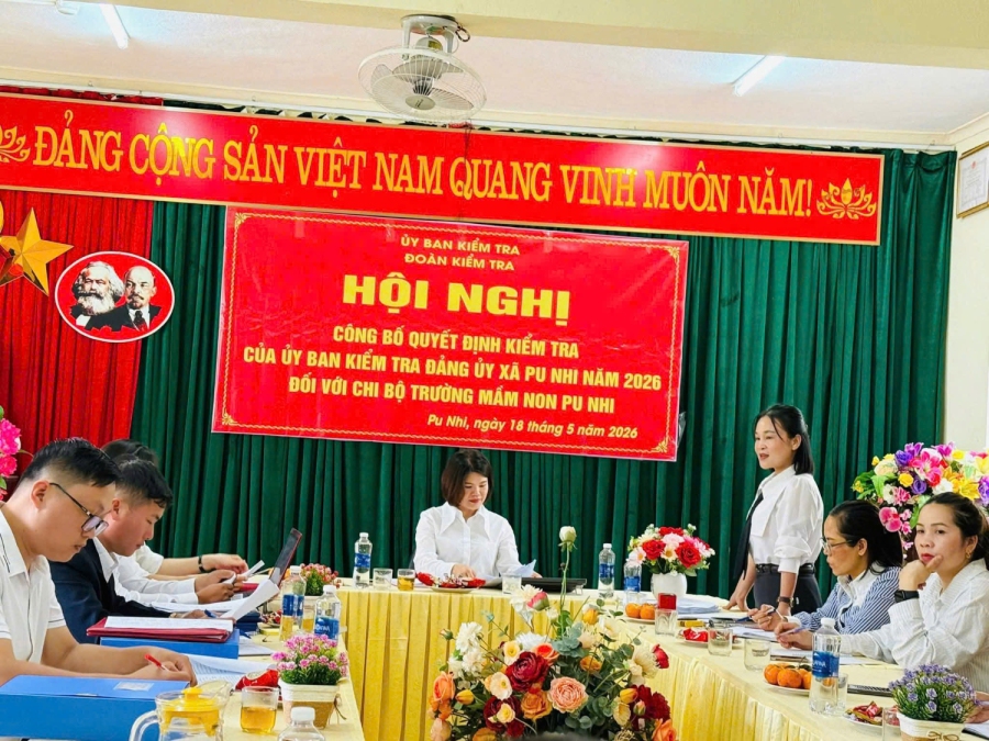 CHI BỘ TRƯỜNG MẦM NON PU NHI ĐÓN ĐOÀN KIỂM TRA CỦA ỦY BAN KIỂM TRA XÃ PU NHI